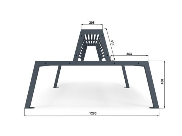 Lawka-z-oparciem-dwustronna-metalowa-39 | rysunek z wymiarami