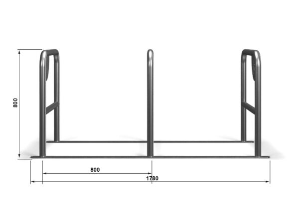 Stojak rowerowy – U TRIO z poprzeczkami i wycinką roweru | rysunek front